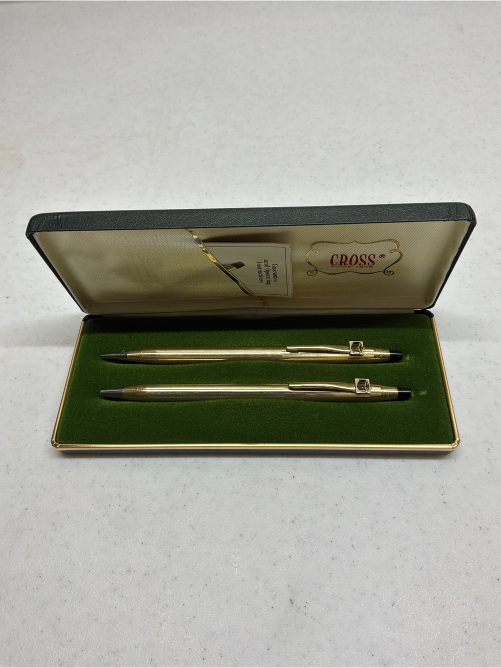 Vintage Cross 12 Karat gold filled pen and pencil set with Wright emblem in case